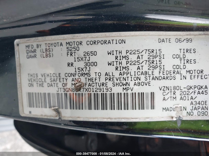 JT3GN86R7X0129193 1999 Toyota 4Runner Sr5 V6