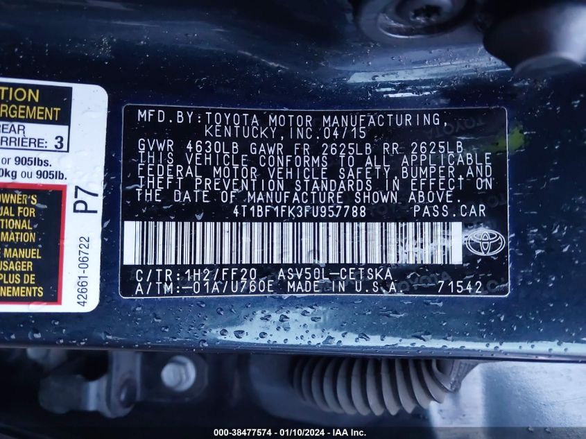 4T1BF1FK3FU957788 2015 Toyota Camry Se