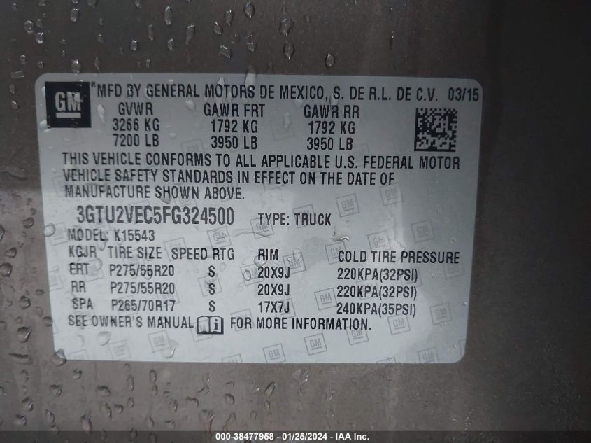 3GTU2VEC5FG324500 2015 GMC Sierra 1500 Slt