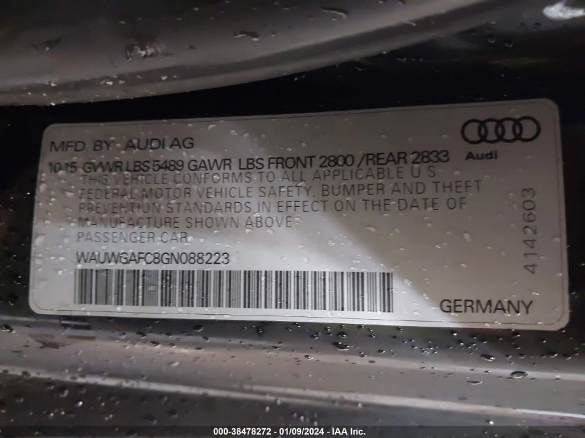 WAUWGAFC8GN088223 2016 Audi A7 3.0T Premium Plus