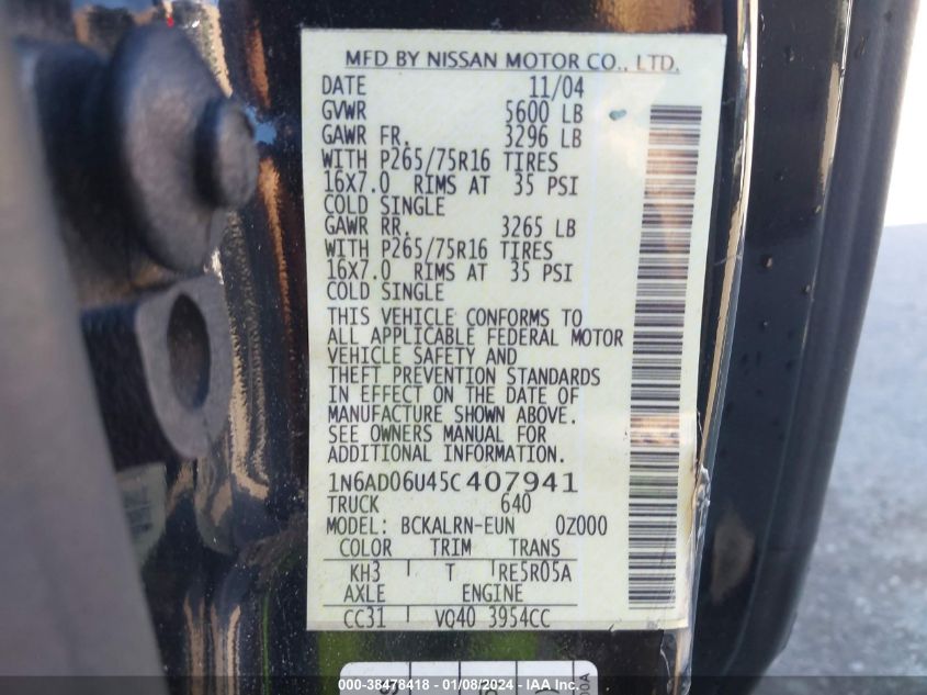 1N6AD06U45C407941 2005 Nissan Frontier Nismo Off Road