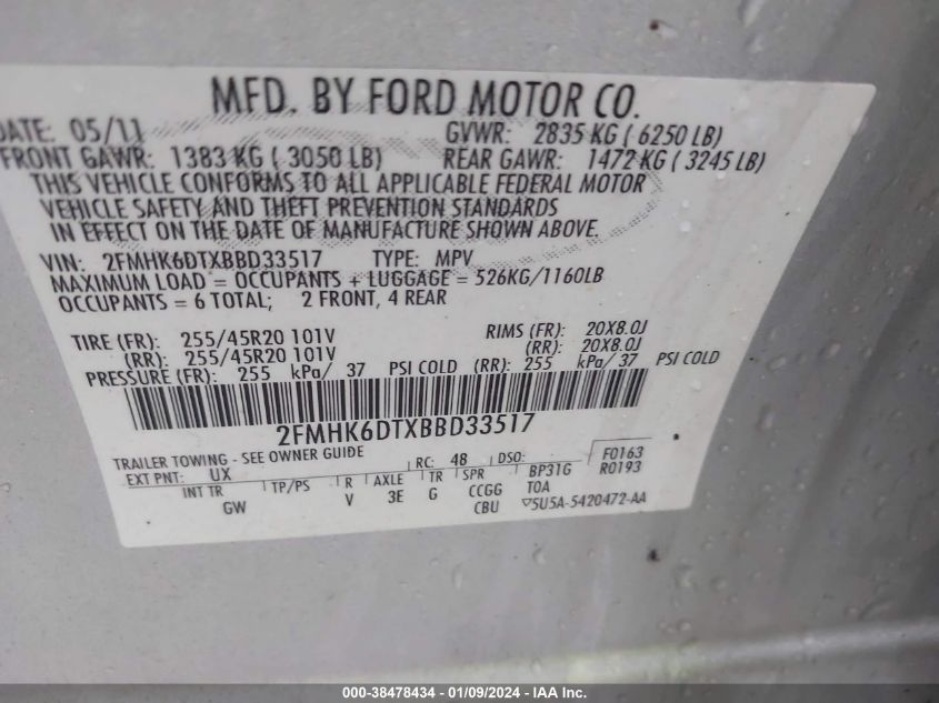 2FMHK6DTXBBD33517 2011 Ford Flex Titanium