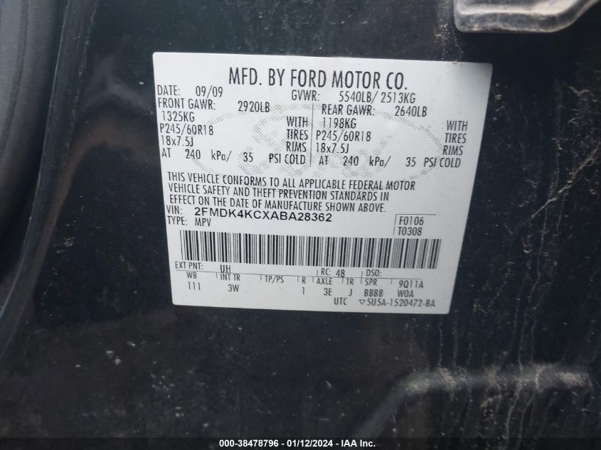 2FMDK4KCXABA28362 2010 Ford Edge Limited