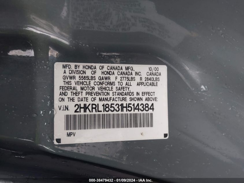 2HKRL18531H514384 2001 Honda Odyssey Lx