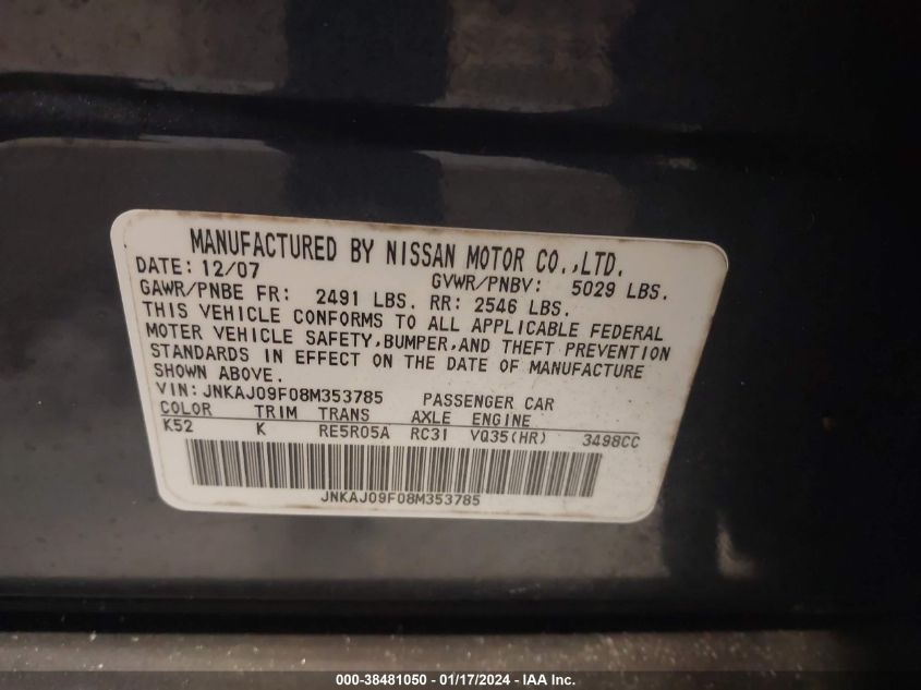JNKAJ09F08M353785 2008 Infiniti Ex35 Journey