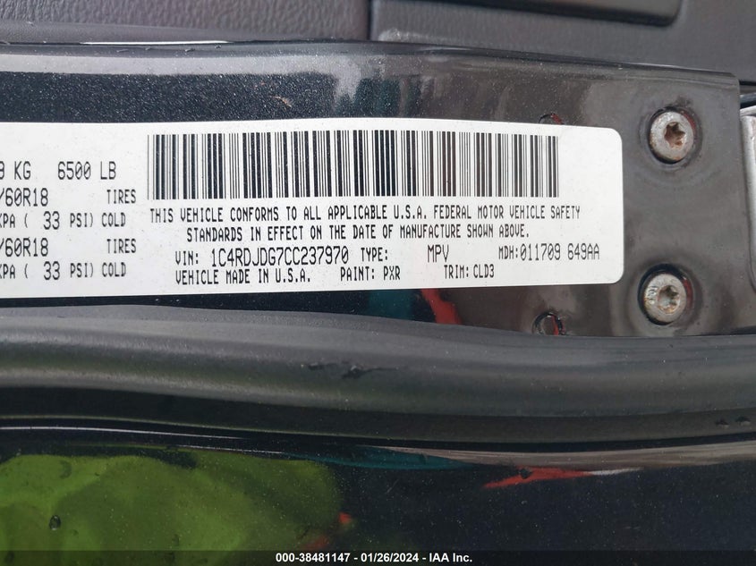 2013 DODGE DURANGO VIN: 1C4RDHAG2DC571869