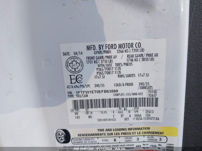 1FTFW1ET0EFB63589 2014 Ford F-150 Xlt