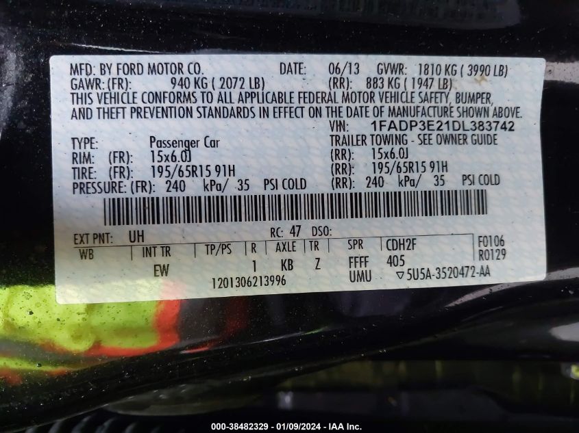 1FADP3E21DL383742 2013 Ford Focus S