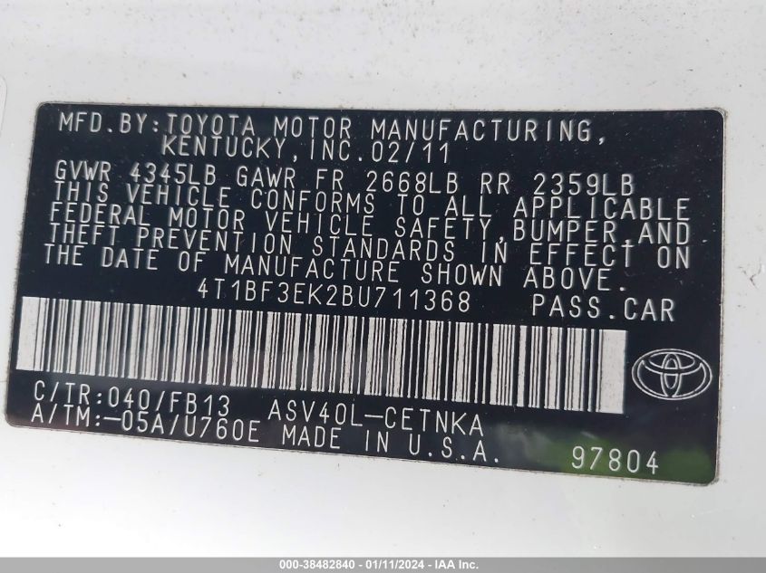 4T1BF3EK2BU711368 2011 Toyota Camry Le