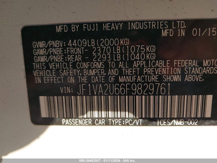 JF1VA2U66F9829761 2015 Subaru Wrx Sti Limited