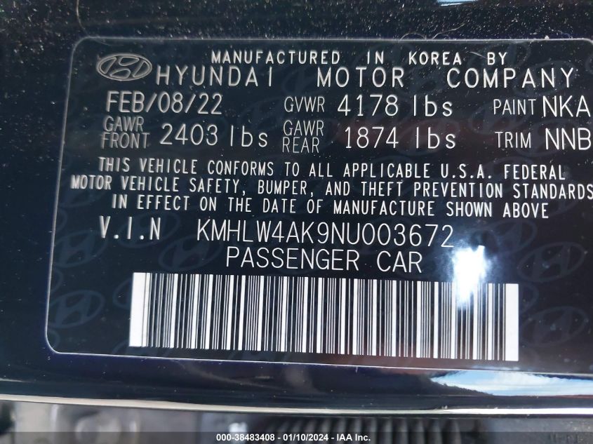 KMHLW4AK9NU003672 2022 Hyundai Elantra N