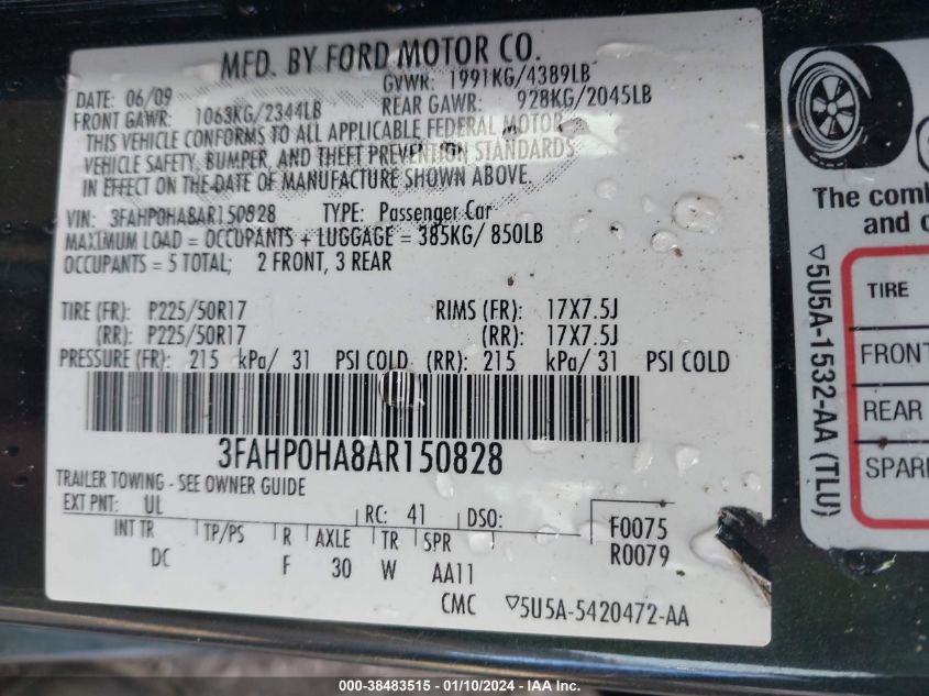 3FAHP0HA8AR150828 2010 Ford Fusion Se