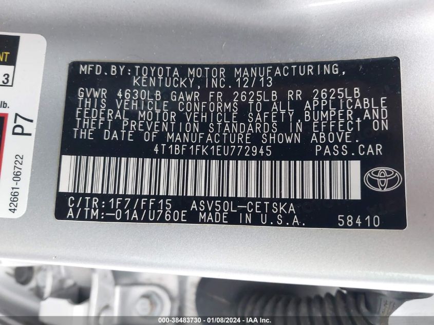 4T1BF1FK1EU772945 2014 Toyota Camry Se