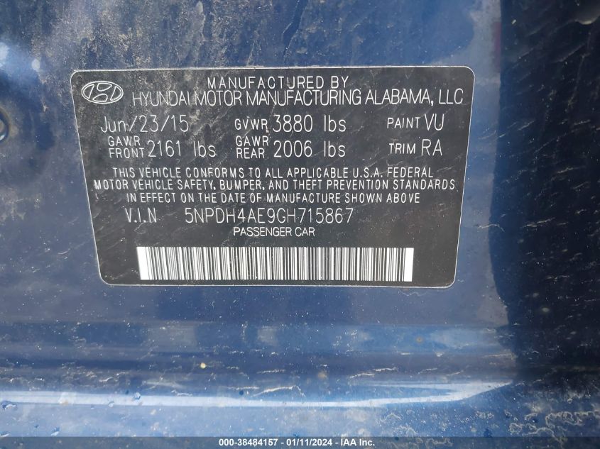 5NPDH4AE9GH715867 2016 Hyundai Elantra Se