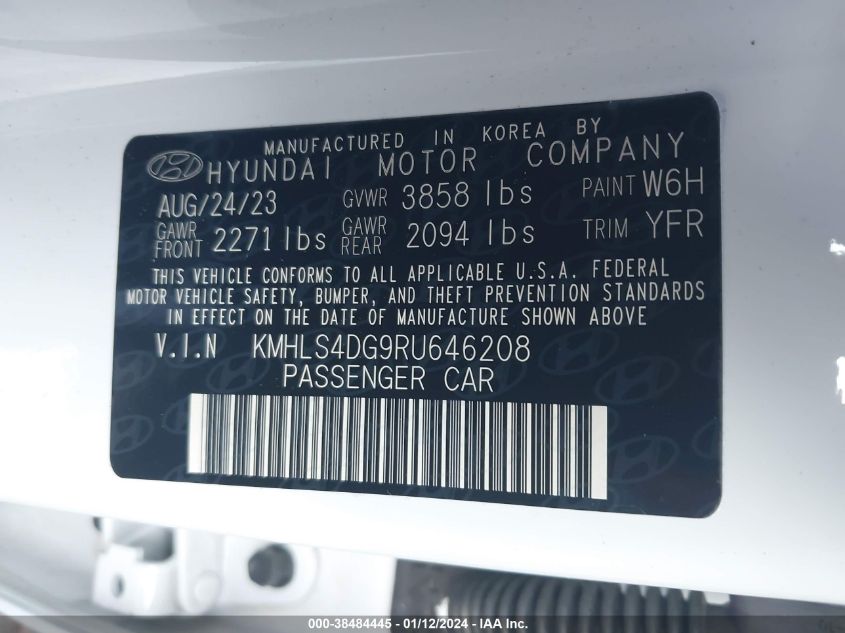 2024 Hyundai Elantra Sel VIN: KMHLS4DG9RU646208 Lot: 38484445