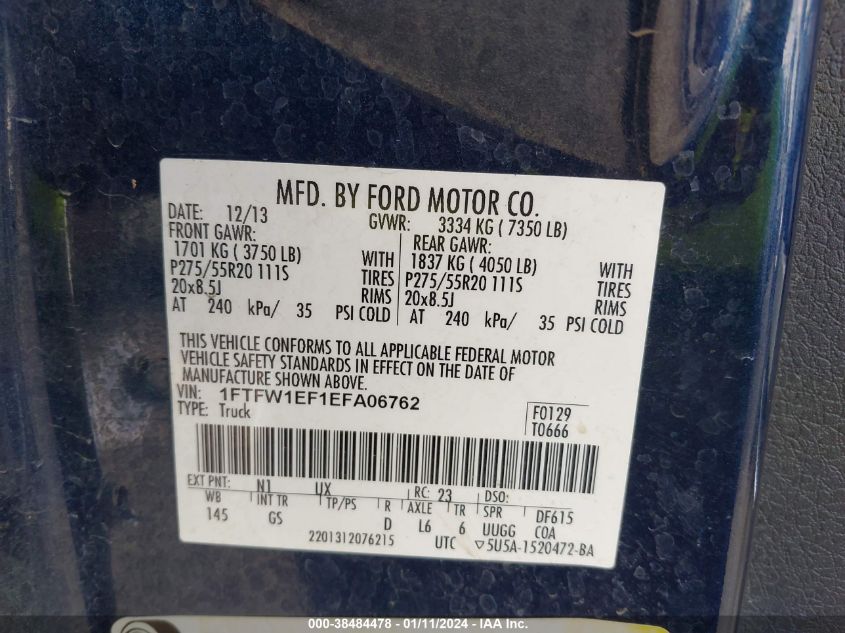 1FTFW1EF1EFA06762 2014 Ford F-150 Xlt