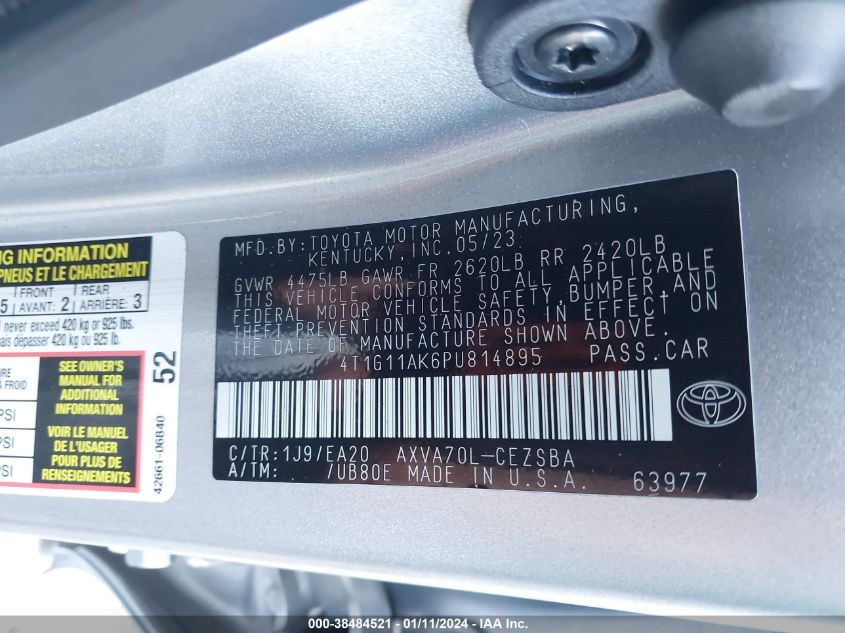 4T1G11AK6PU814895 2023 Toyota Camry Se