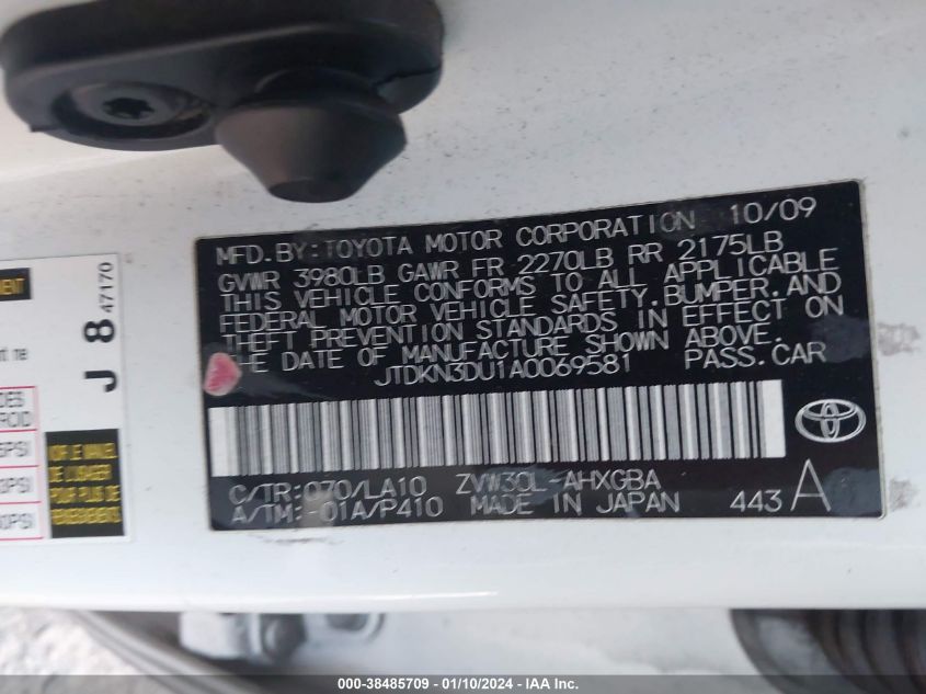 JTDKN3DU1A0069581 2010 Toyota Prius Iv