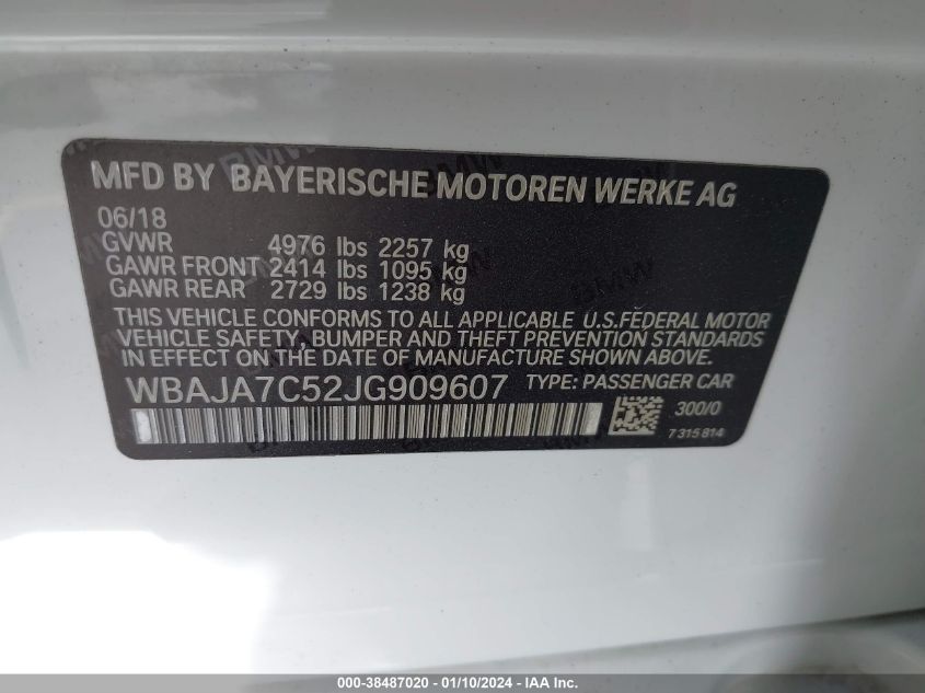 WBAJA7C52JG909607 2018 BMW 530I xDrive