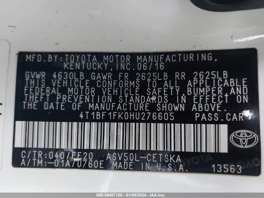 4T1BF1FK0HU276605 2017 Toyota Camry Se