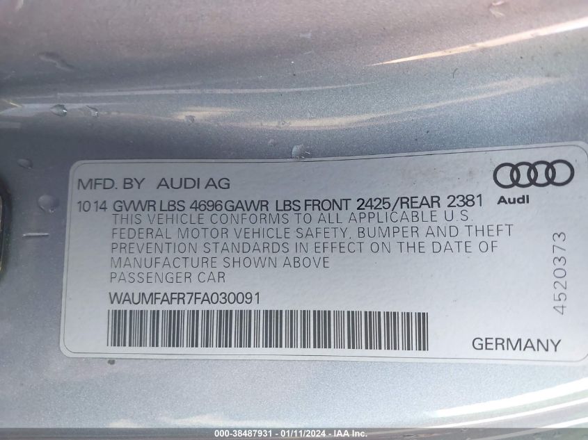 2015 Audi A5 2.0T Premium VIN: WAUMFAFR7FA030091 Lot: 38487931