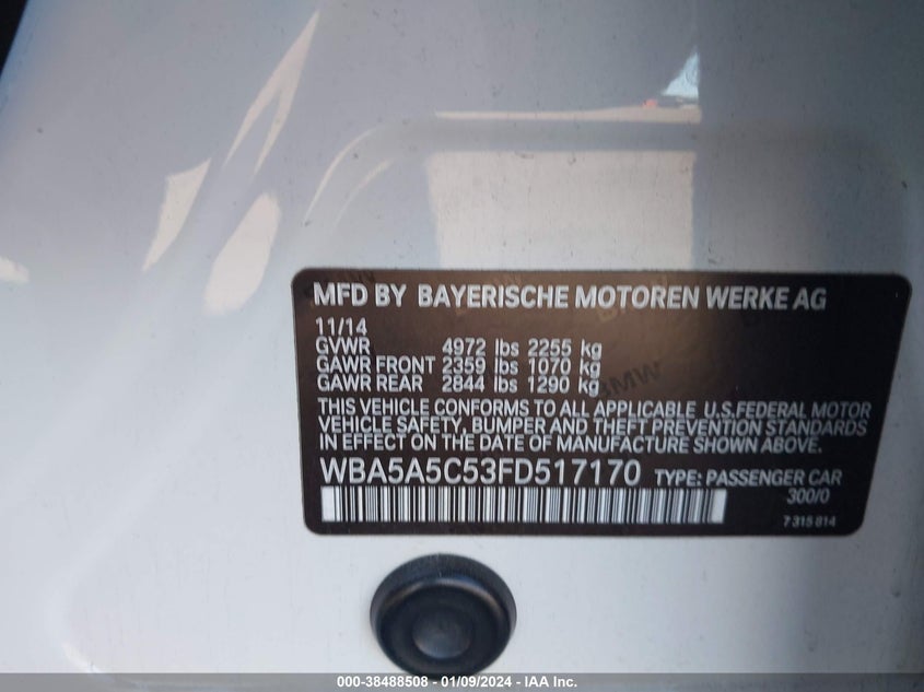 WBA5A5C53FD517170 | 2015 BMW 528I