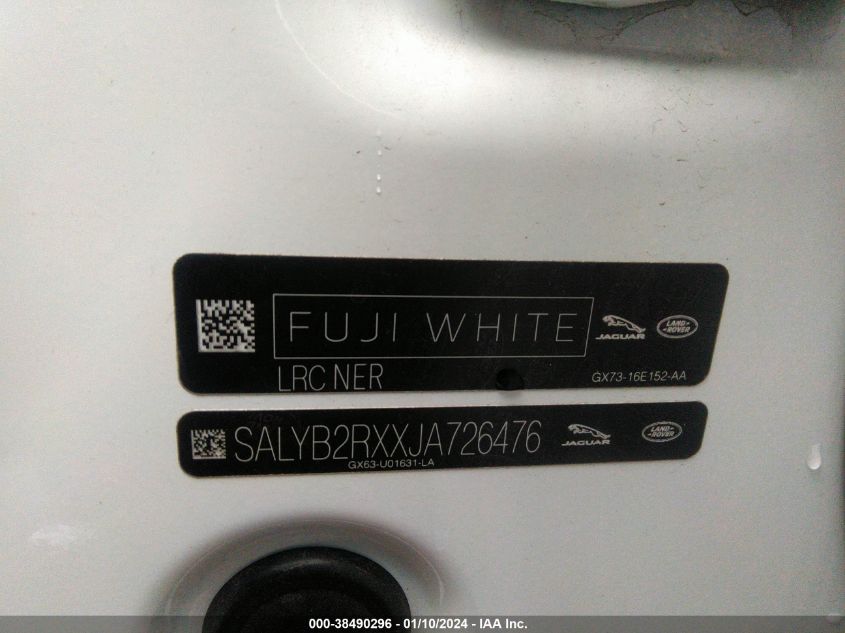 2018 Land Rover Range Rover Velar P250 S VIN: SALYB2RXXJA726476 Lot: 38490296