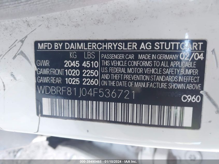 WDBRF81J04F536721 2004 Mercedes-Benz C 240 4Matic