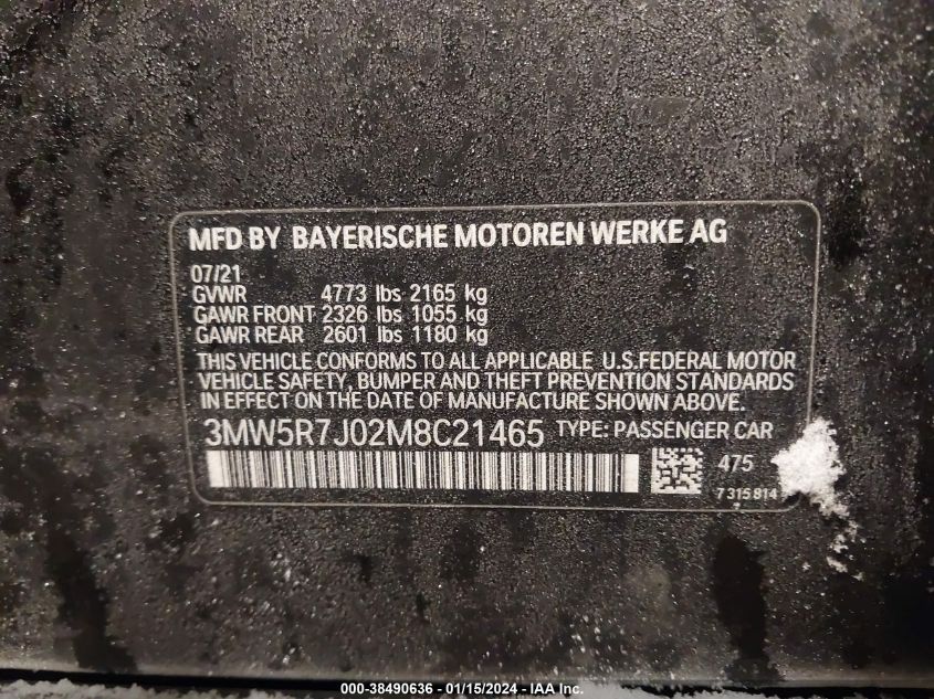 3MW5R7J02M8C21465 2021 BMW 330I xDrive