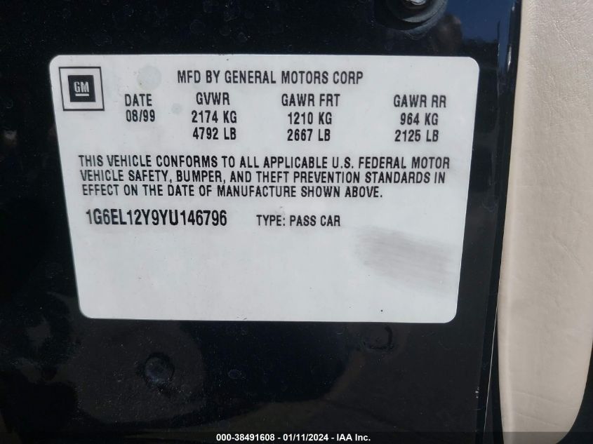 1G6EL12Y9YU146796 2000 Cadillac Eldorado Esc