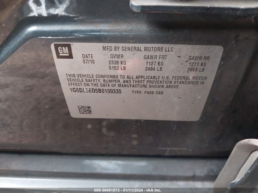 2011 Cadillac Cts Standard VIN: 1G6DL5ED5B0109335 Lot: 38491973