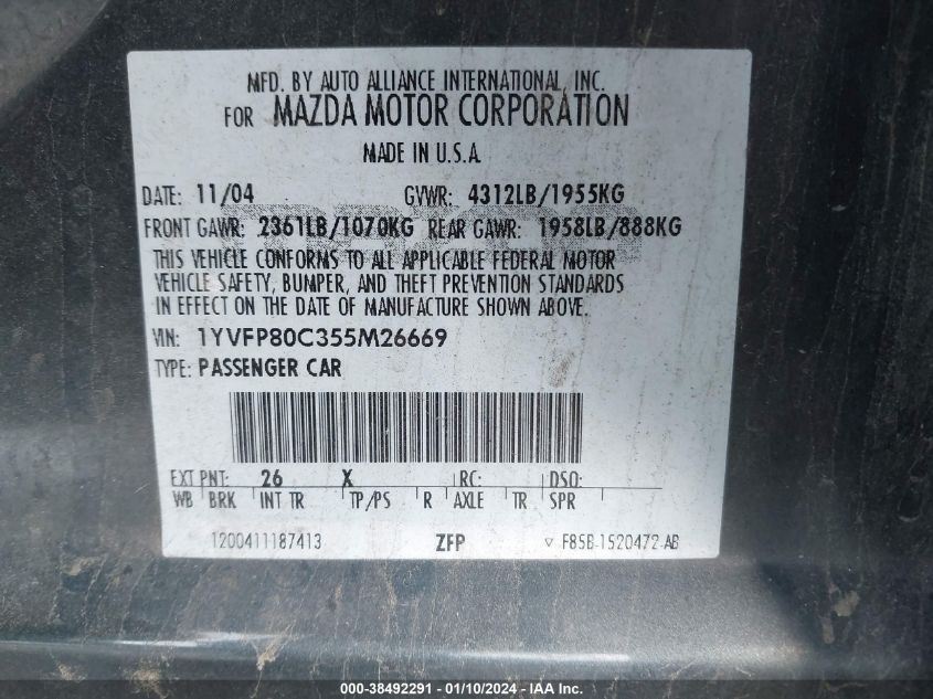 1YVFP80C355M26669 2005 Mazda Mazda6 I