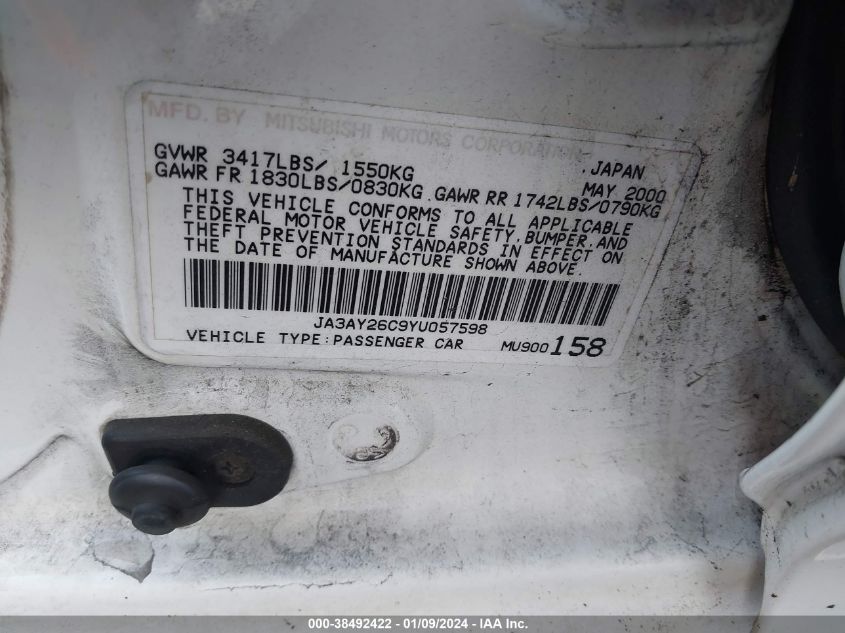 JA3AY26C9YU057598 2000 Mitsubishi Mirage De