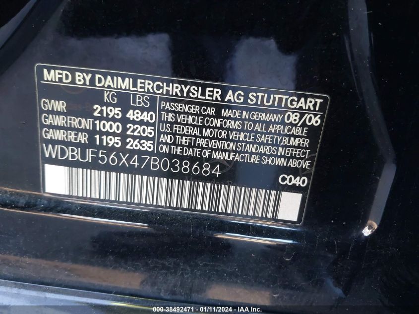 WDBUF56X47B038684 2007 Mercedes-Benz E 350