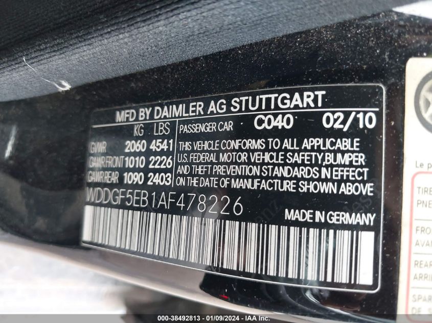 2010 Mercedes-Benz C 300 Luxury/Sport VIN: WDDGF5EB1AF478226 Lot: 38492813