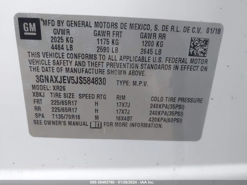 3GNAXJEV5JS584830 2018 Chevrolet Equinox Lt