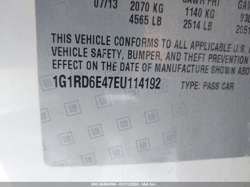 2014 Chevrolet Volt VIN: 1G1RD6E47EU114192 Lot: 38494394