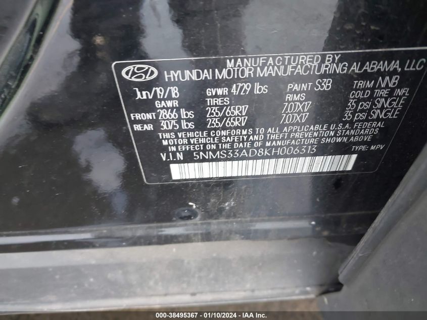 5NMS33AD8KH006313 2019 Hyundai Santa Fe Sel