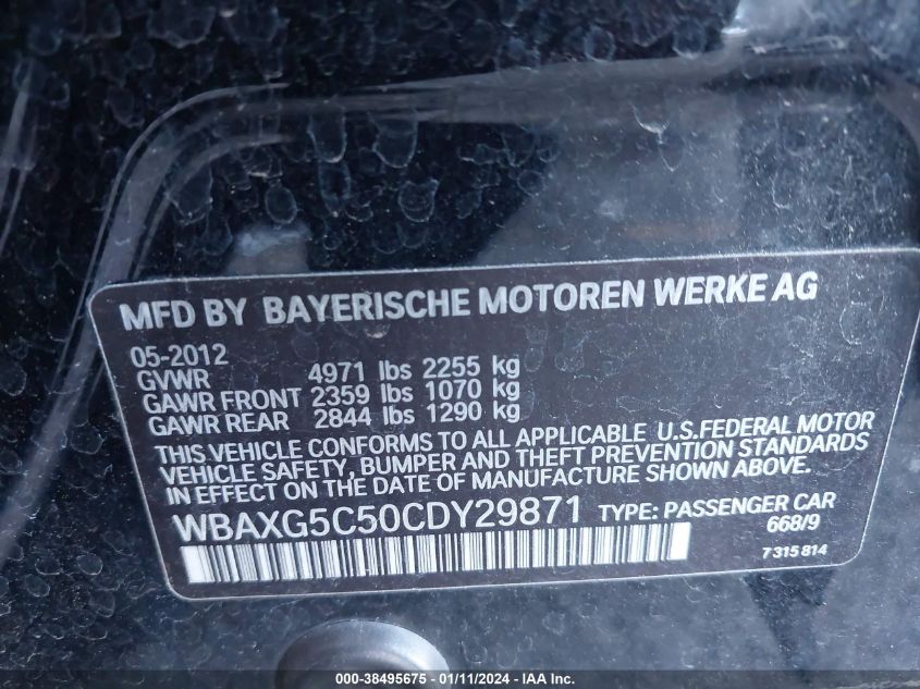 WBAXG5C50CDY29871 2012 BMW 528I