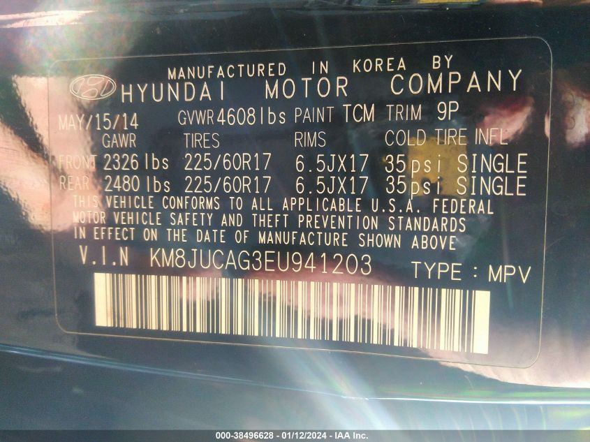 2014 Hyundai Tucson Walking Dead Edition VIN: KM8JUCAG3EU941203 Lot: 38496628
