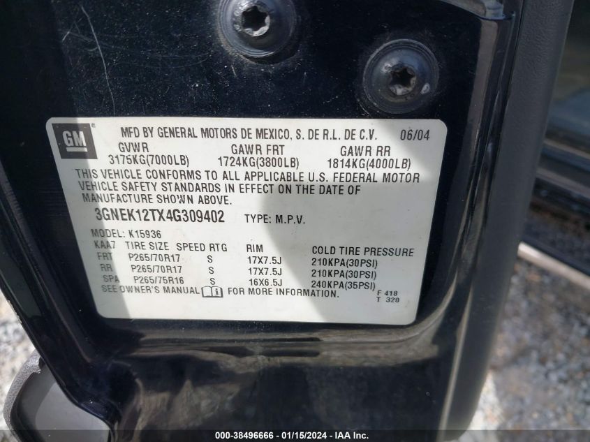 3GNEK12TX4G309402 2004 Chevrolet Avalanche 1500