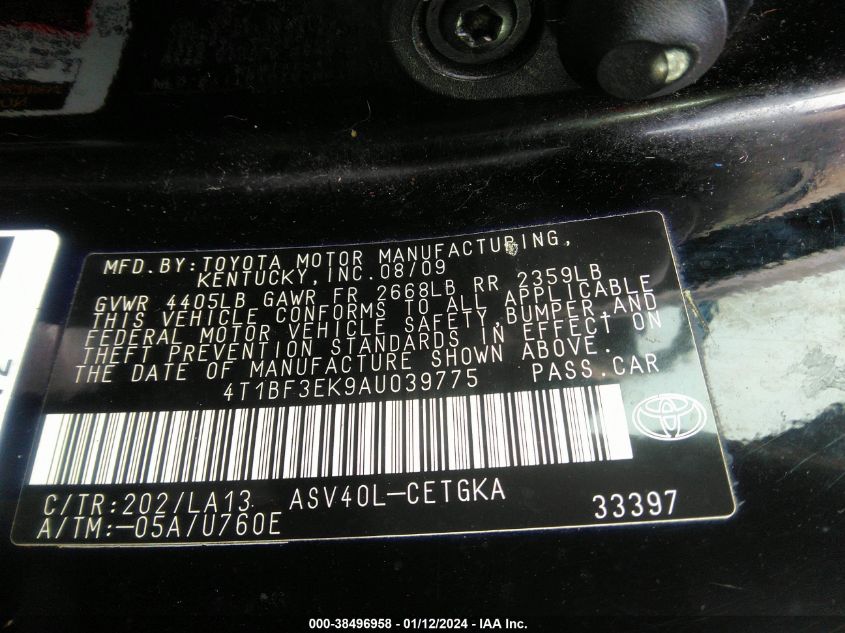 4T1BF3EK9AU039775 2010 Toyota Camry Xle