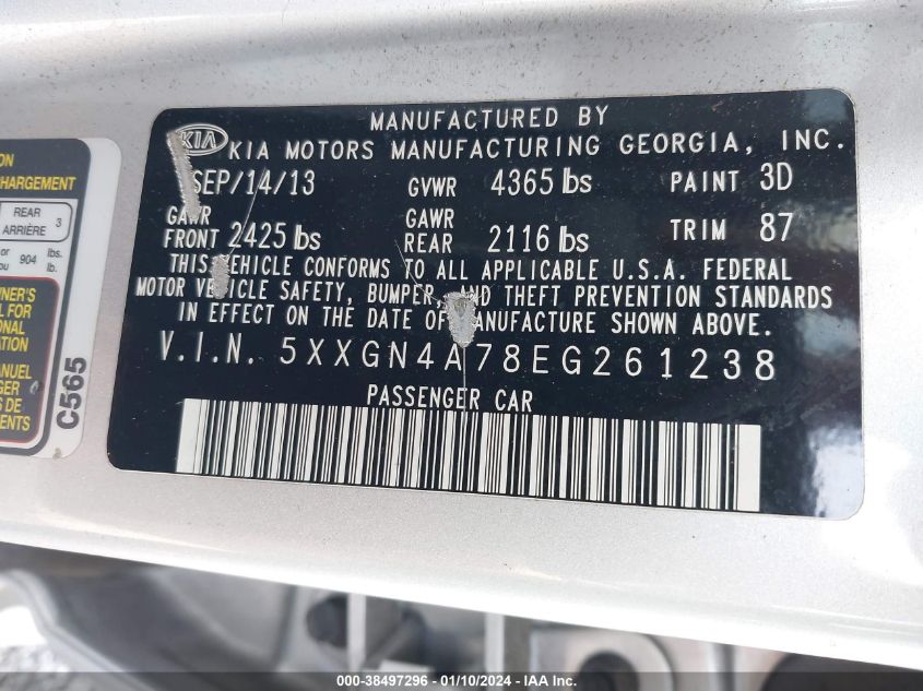 2014 Kia Optima Ex VIN: 5XXGN4A78EG261238 Lot: 38497296