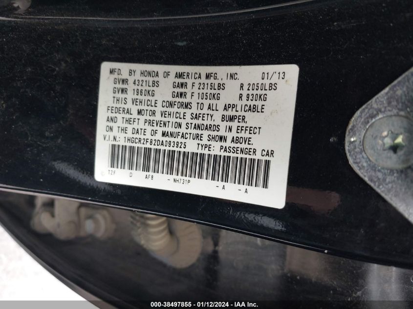 1HGCR2F82DA093925 2013 Honda Accord Ex-L