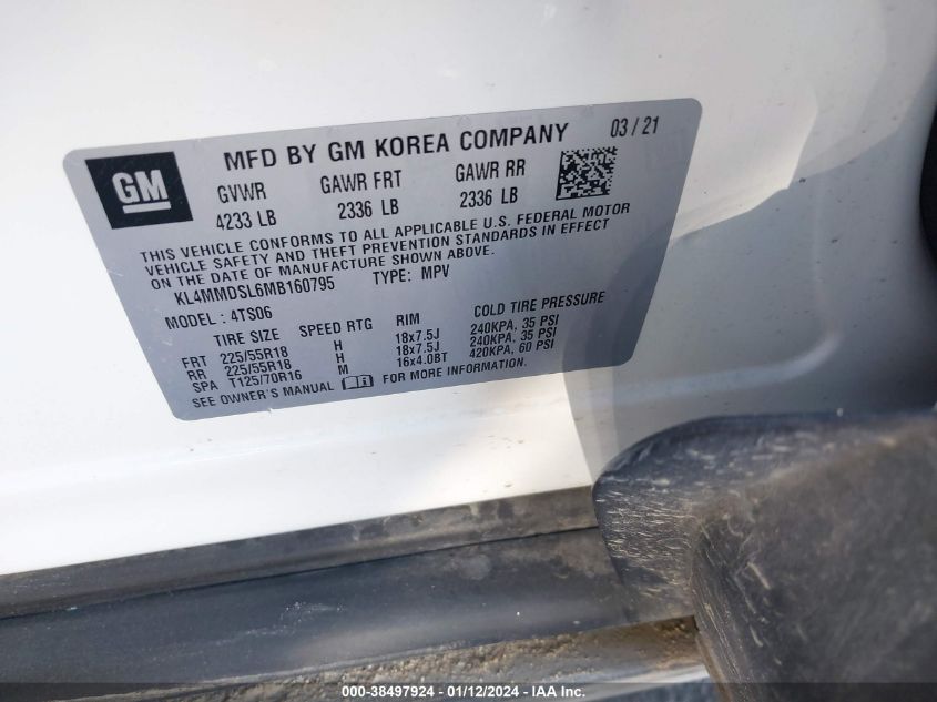 KL4MMDSL6MB160795 2021 Buick Encore Gx Fwd Select