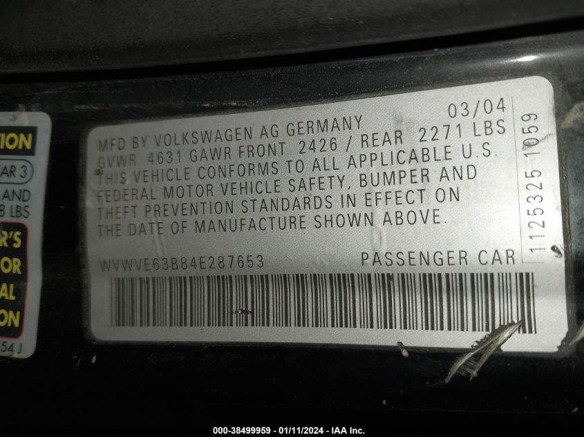 WVWVE63B84E287653 2004 Volkswagen Passat Gls Tdi