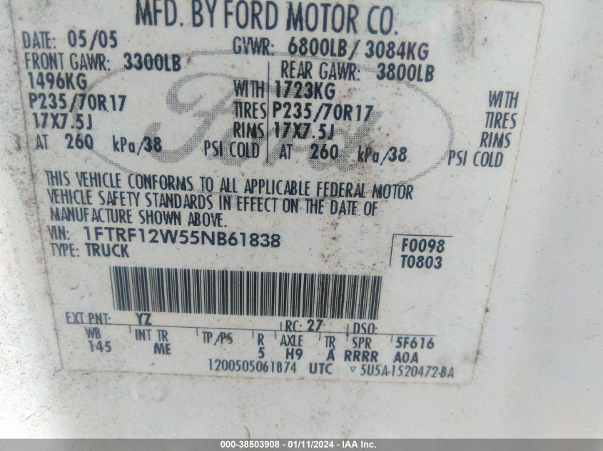 1FTRF12W55NB61838 2005 Ford F-150 Stx/Xl/Xlt