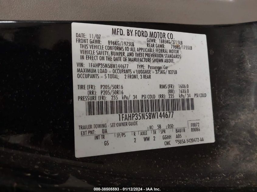 1FAHP35N58W144677 2008 Ford Focus Se/Ses