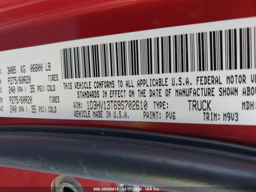 1D3HV13T69S702610 2009 Dodge Ram 1500 Slt/Sport/Trx