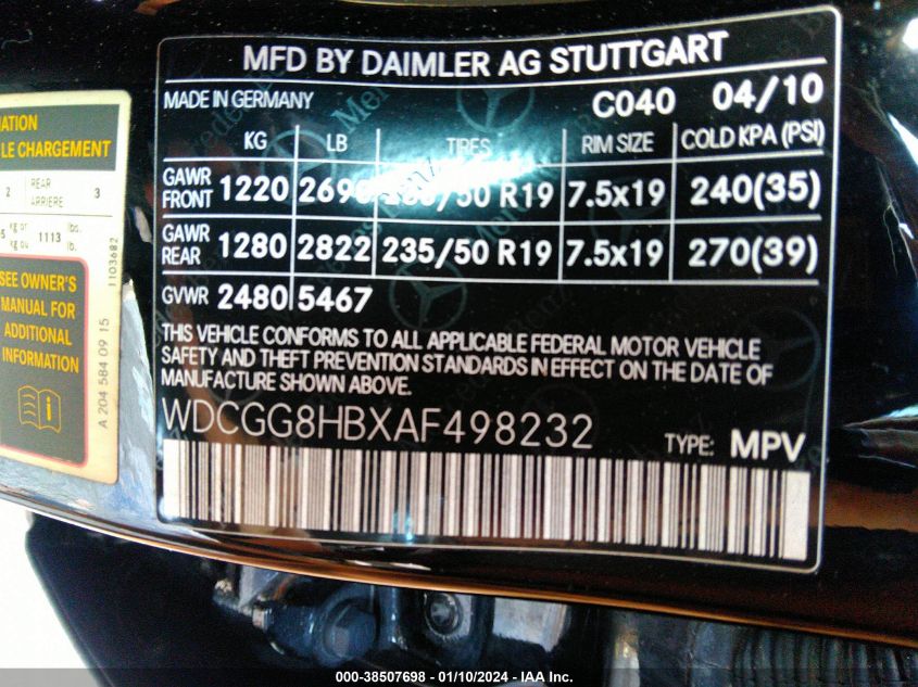 WDCGG8HBXAF498232 2010 Mercedes-Benz Glk 350 4Matic